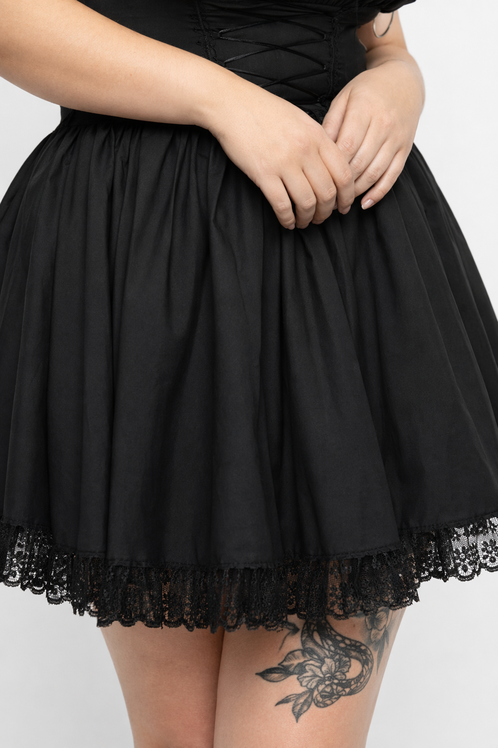 Black Lace Puff Dress Black