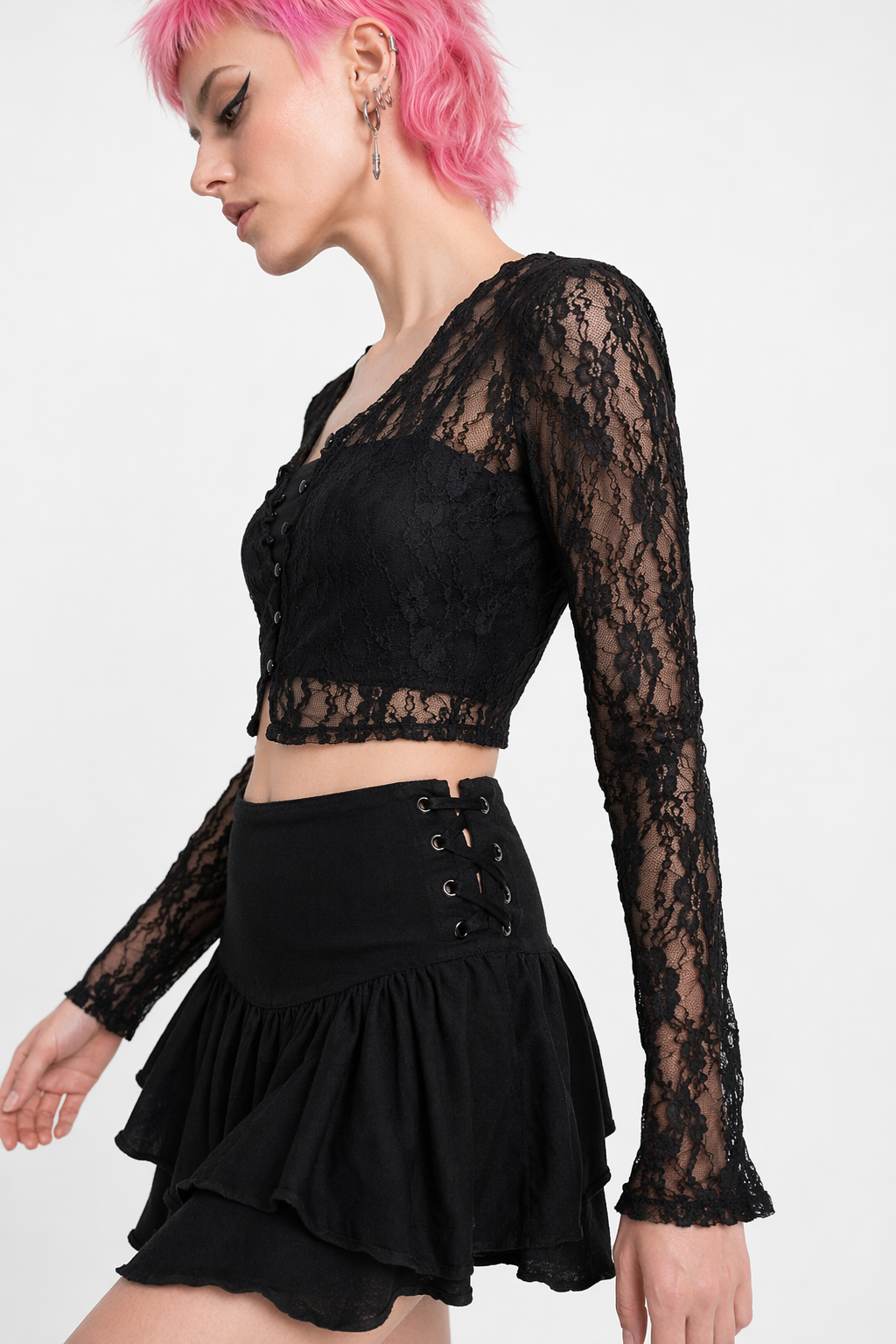 "Babe's Gothic Lace Crop Top" Black