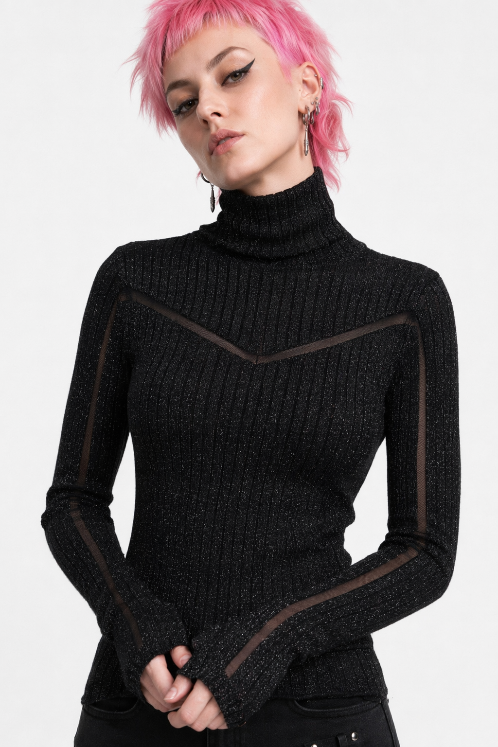 Grunge Grey Turtleneck Alternative Top Black