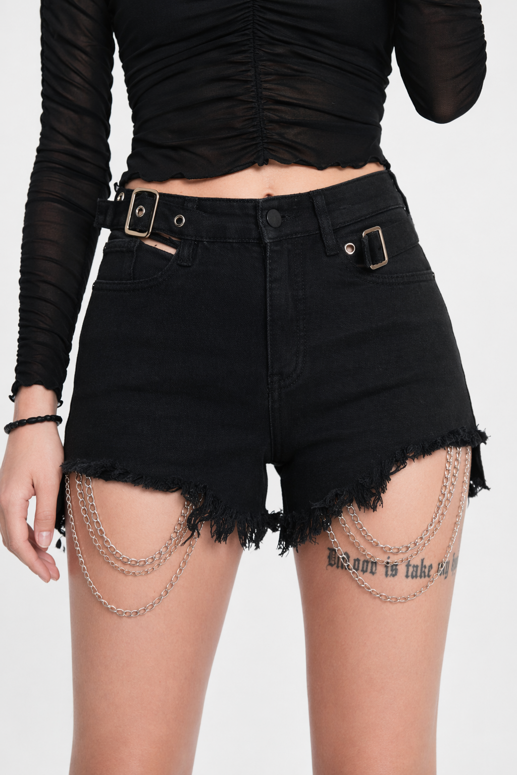 Black Chain Torn Shorts' Black