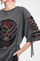 Alt Ripped Grey/Black Unisex Skull Tee Gray