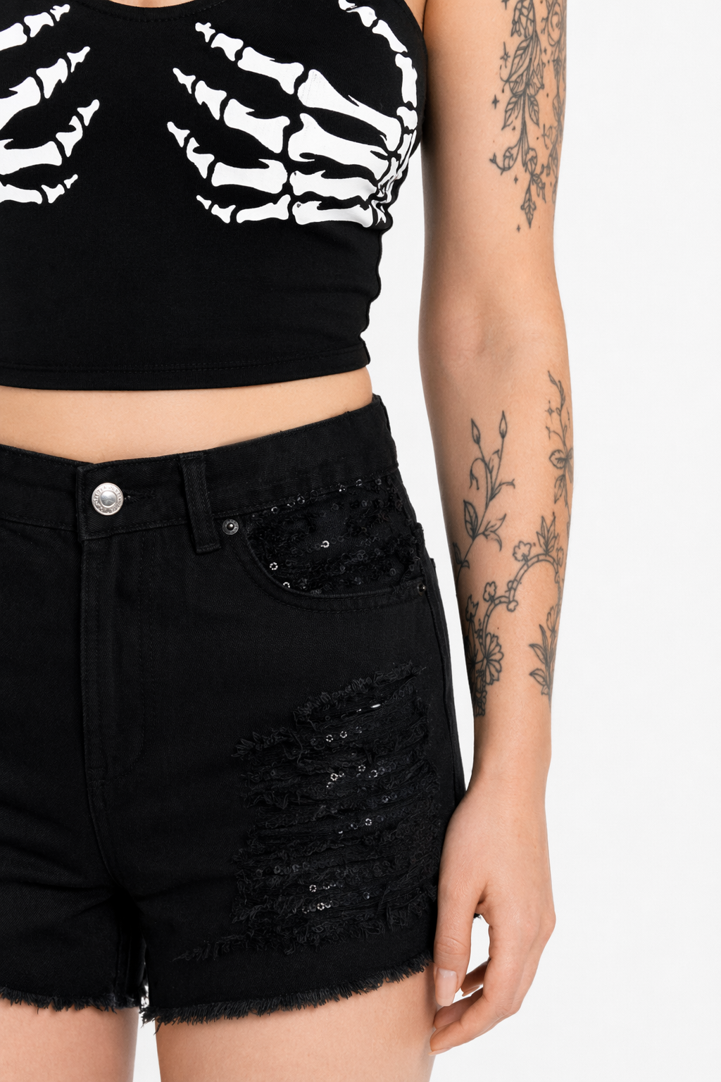 Skeleton Hand Crop Top Black