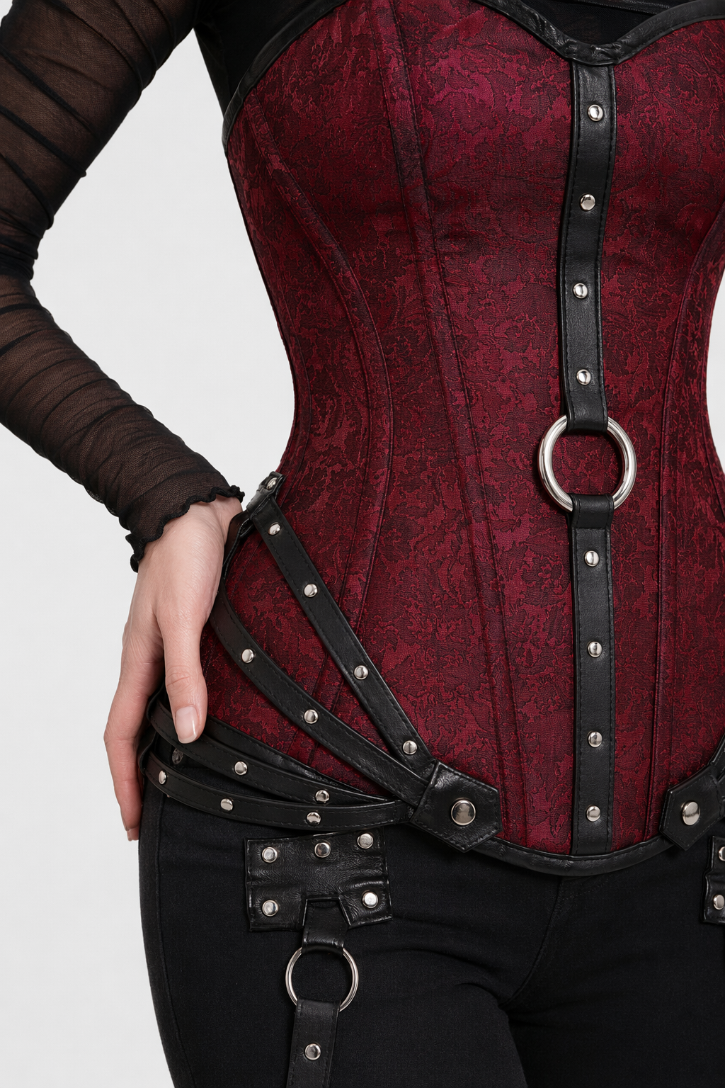 Black Gothic Corset with Broken Glass Red