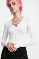 Butterfly Chain Long Sleeve Shirt White