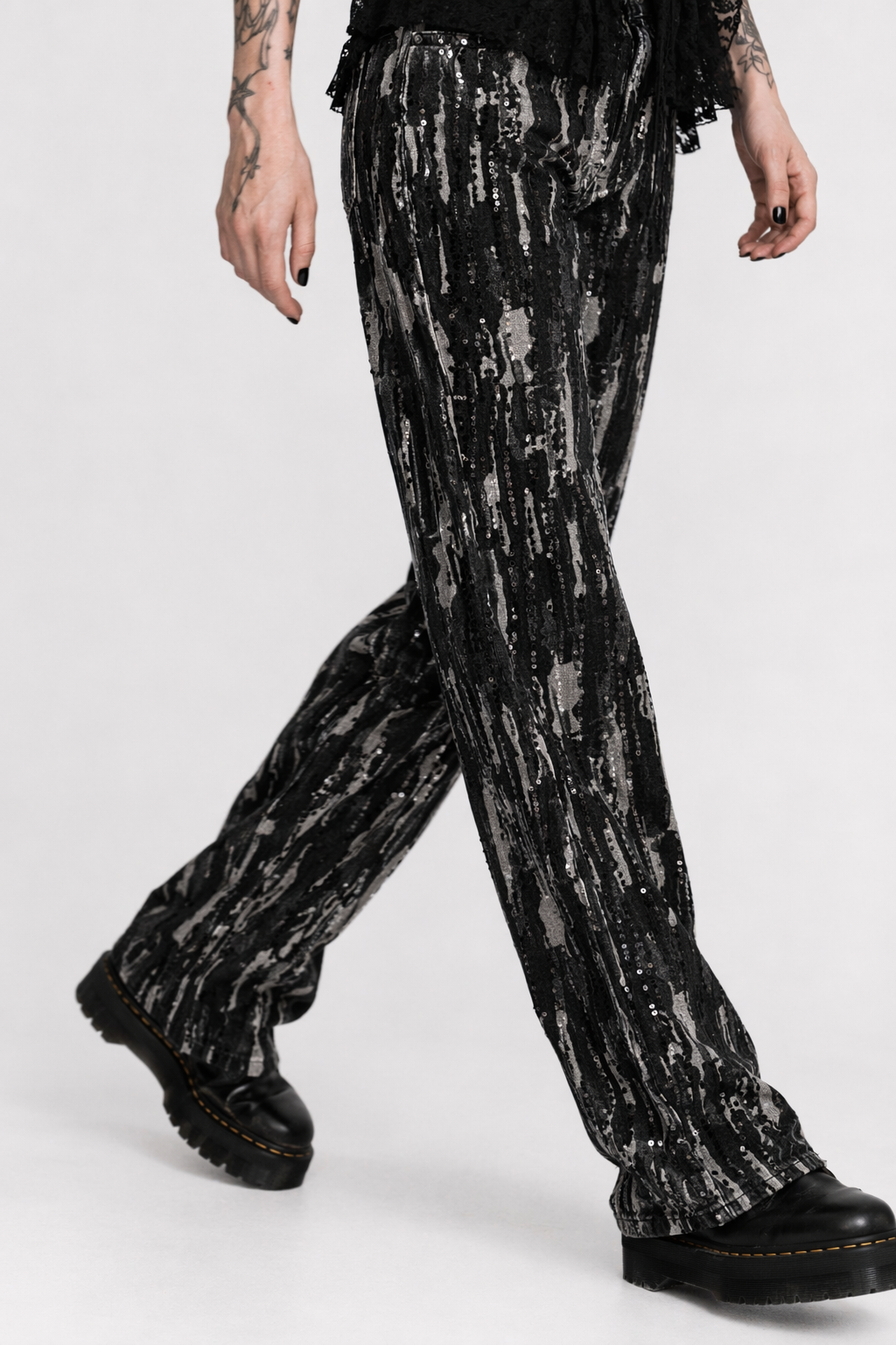 Black Grunge High Waist Pants Black