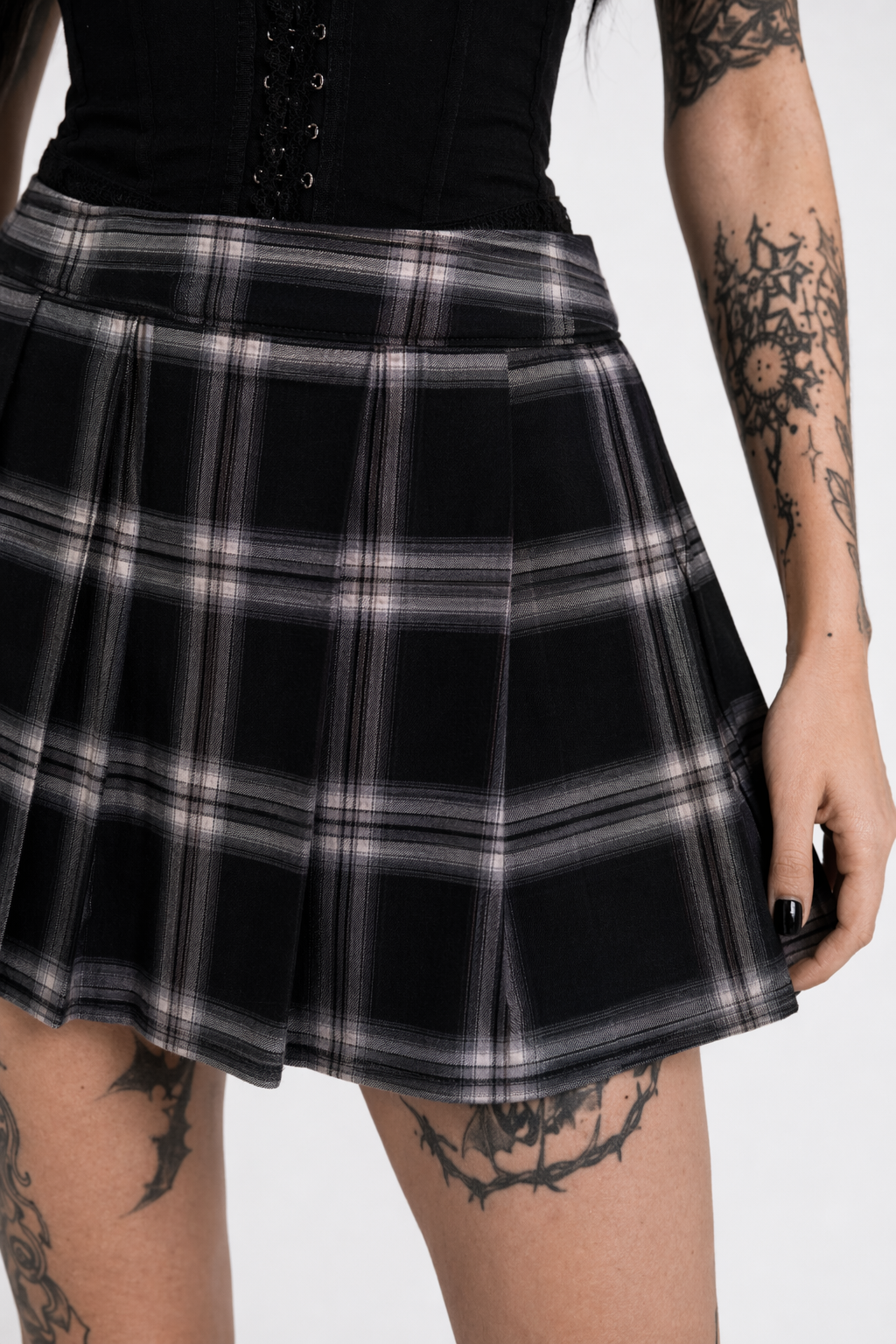 Grunge Plaid Mini Skirt black