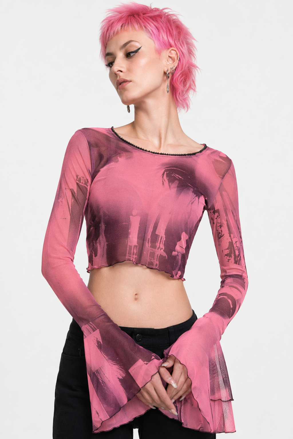Grunge Black Crop Top' pink