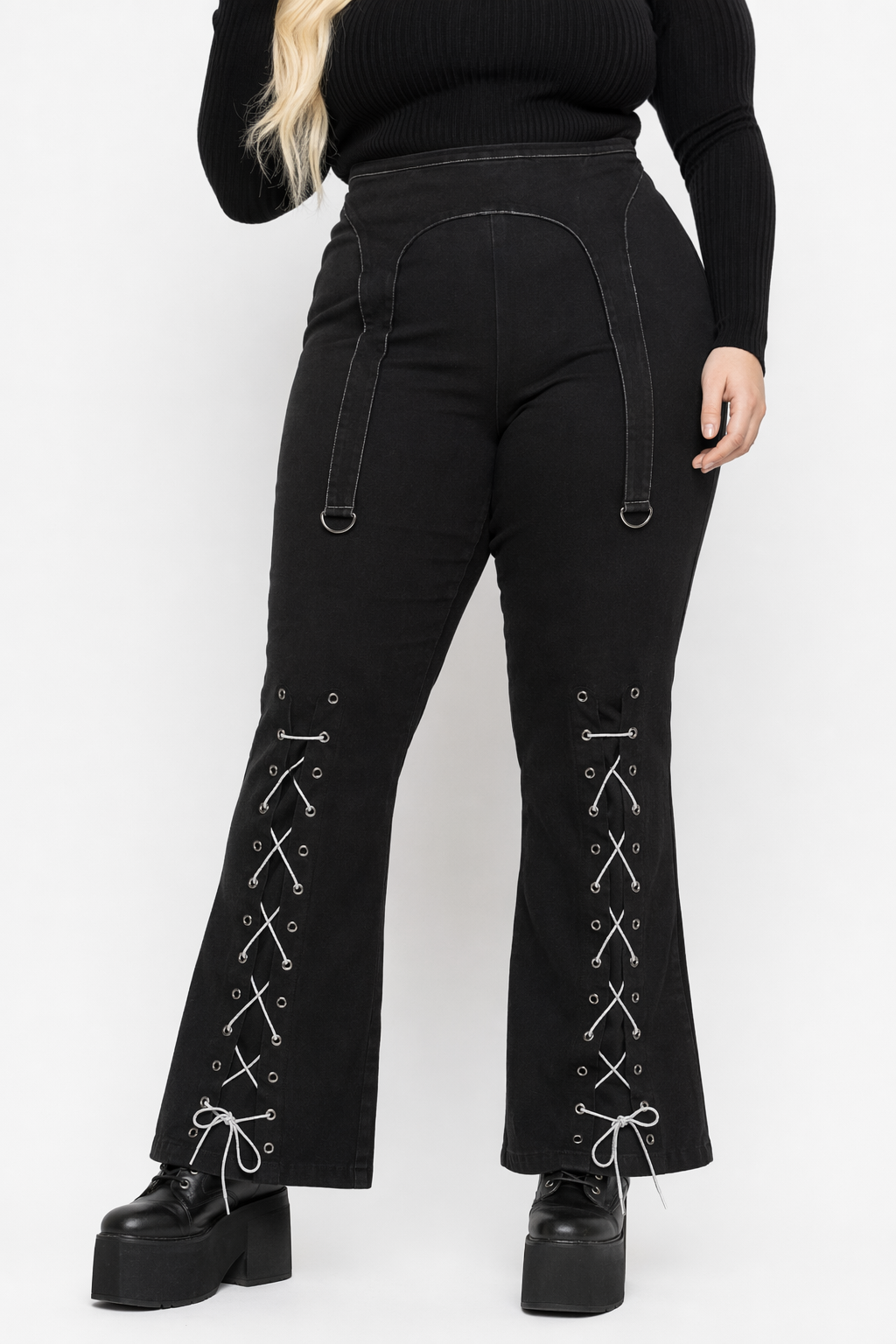 Black Grunge Lace Up Pants black