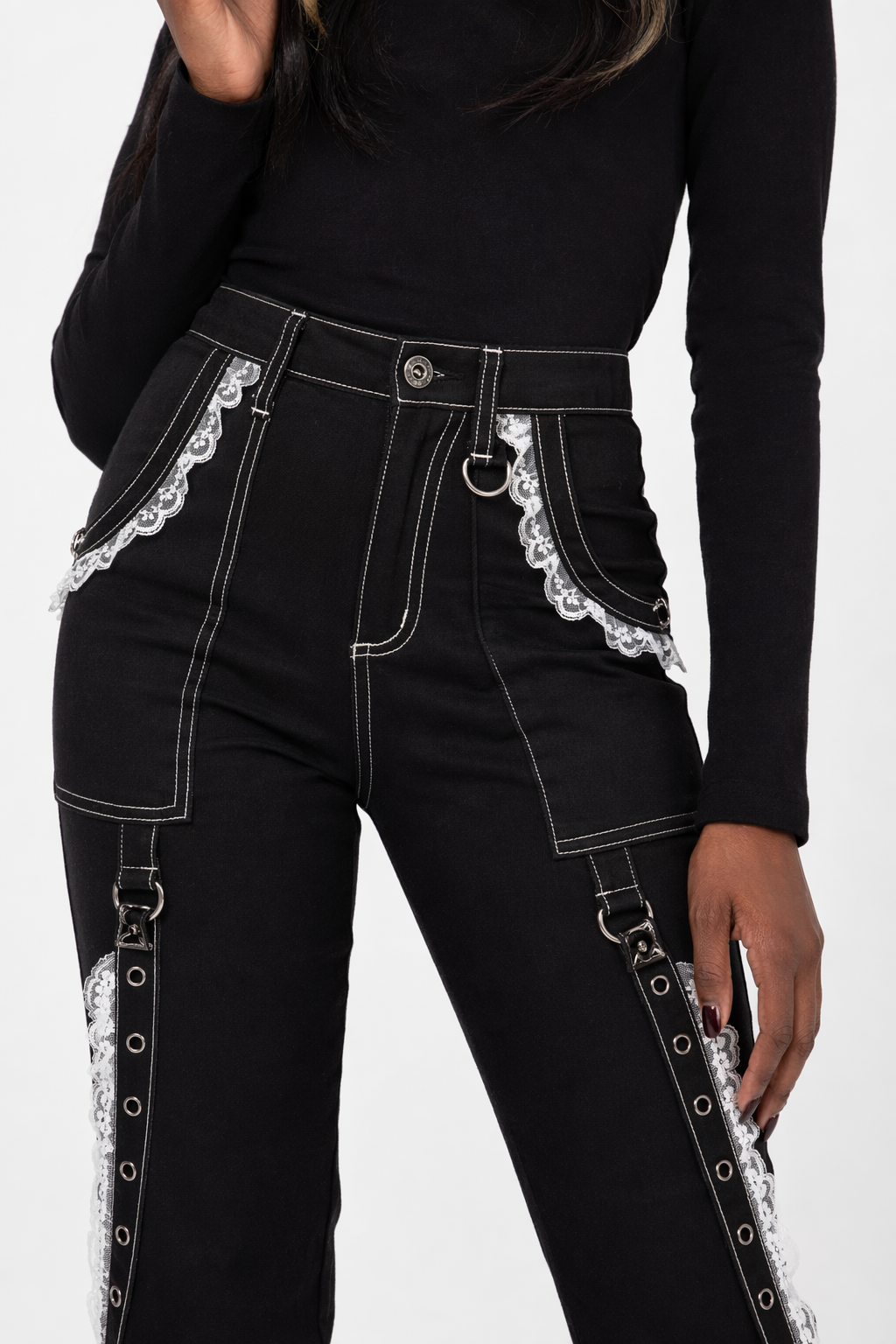 "Frosty Lace-Up Goth Pants" black