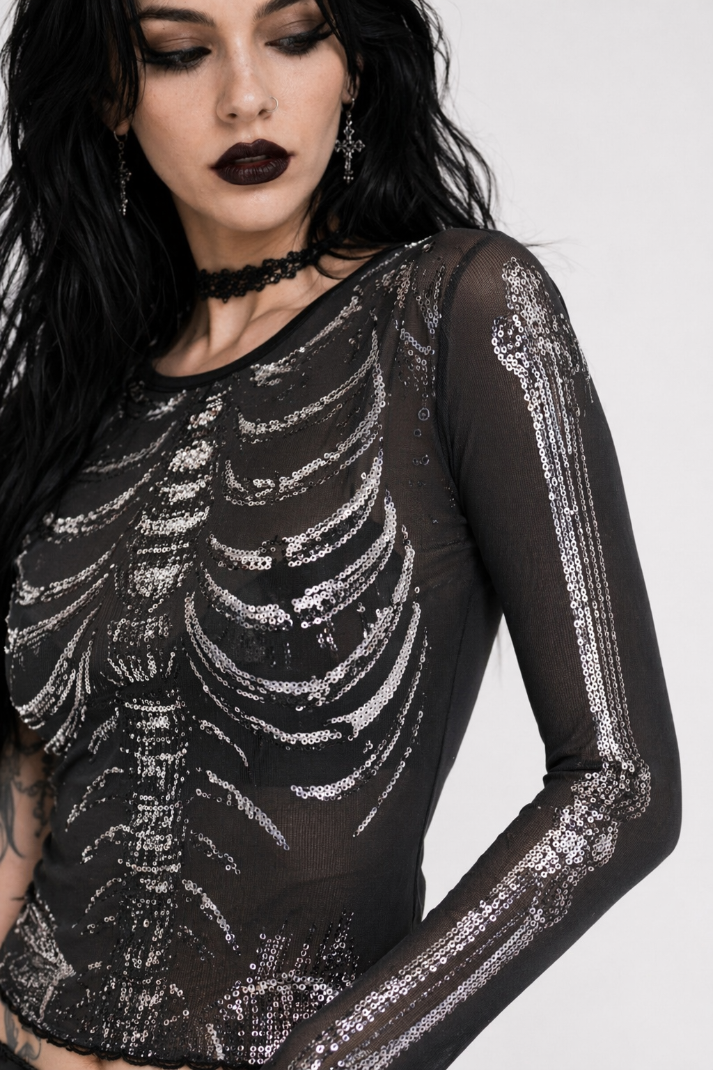 Black Skeleton Print M