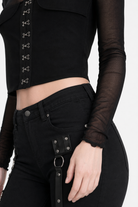 "Black Mesh Eyelet Top" black