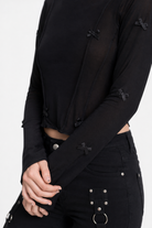 Grunge-inspired Black Bow Crop Top Black