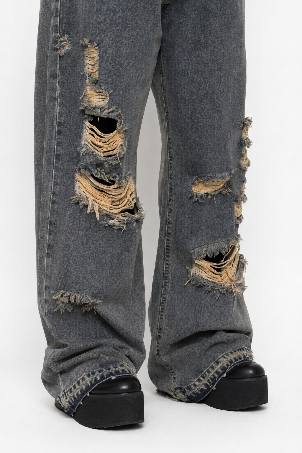 Damaged Grunge Pants Gray