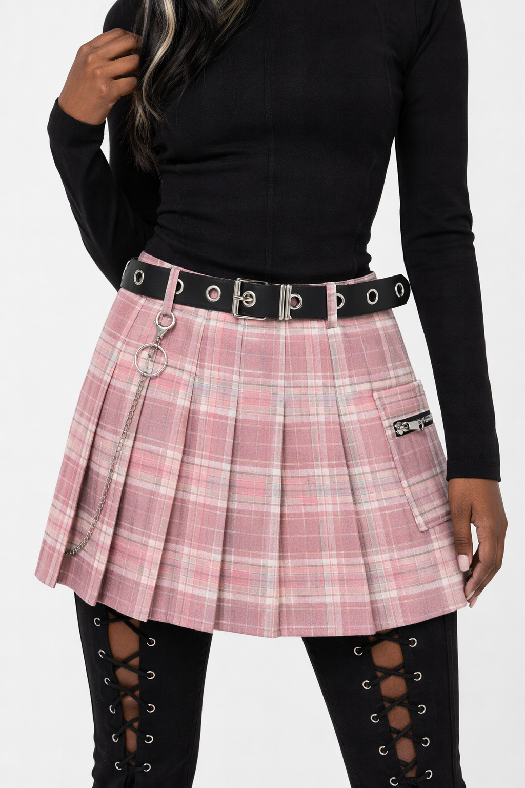 Purple Grunge Plaid Skirt Pink