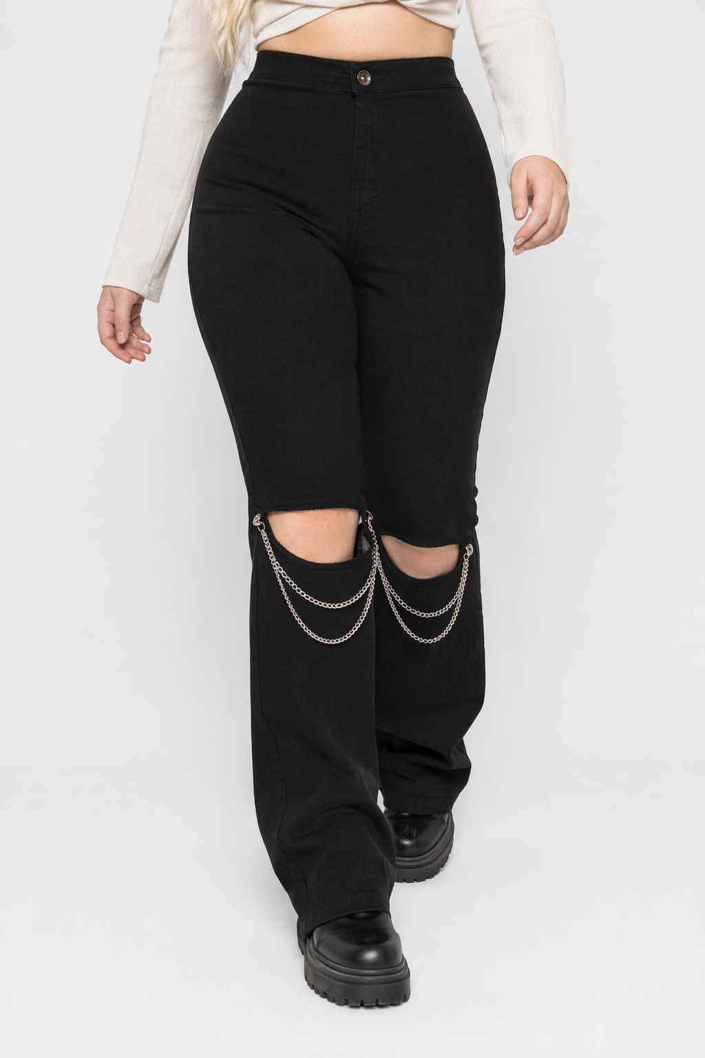 Mysterious Chain Split Pants' Black