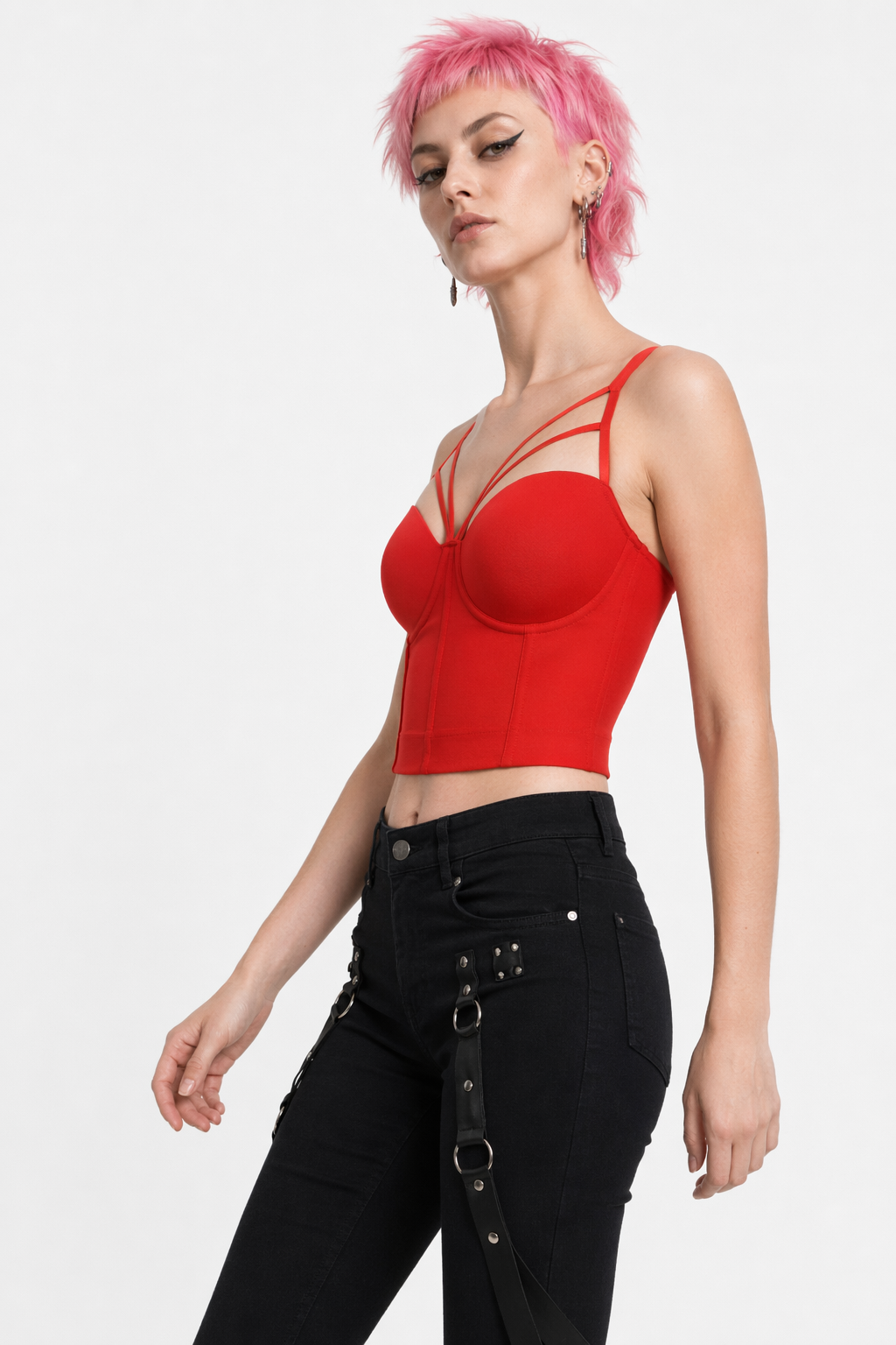 Bella' Black Gothic Cami Crop Top red