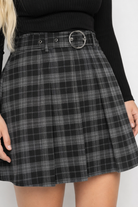 Black Grey Plaid Skirt Black