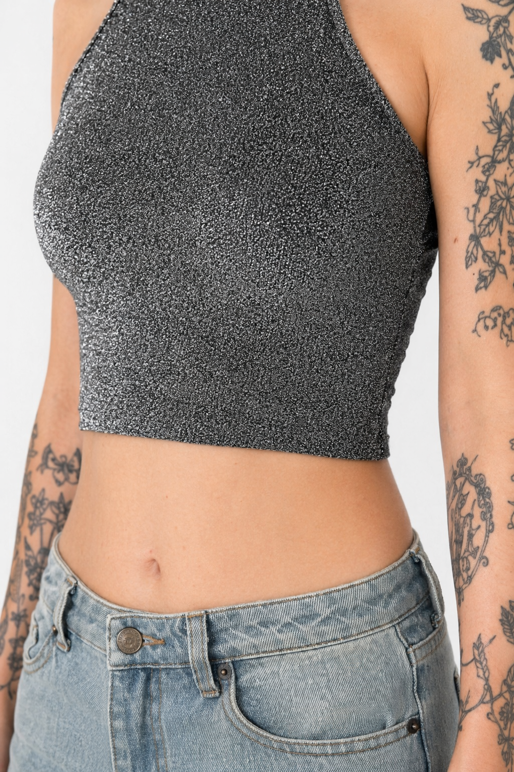 Agony' Grey Grunge Crop Top M