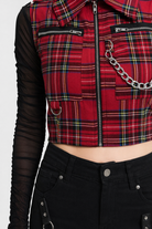 Red Plaid Zip Crop Top Plaid Vest