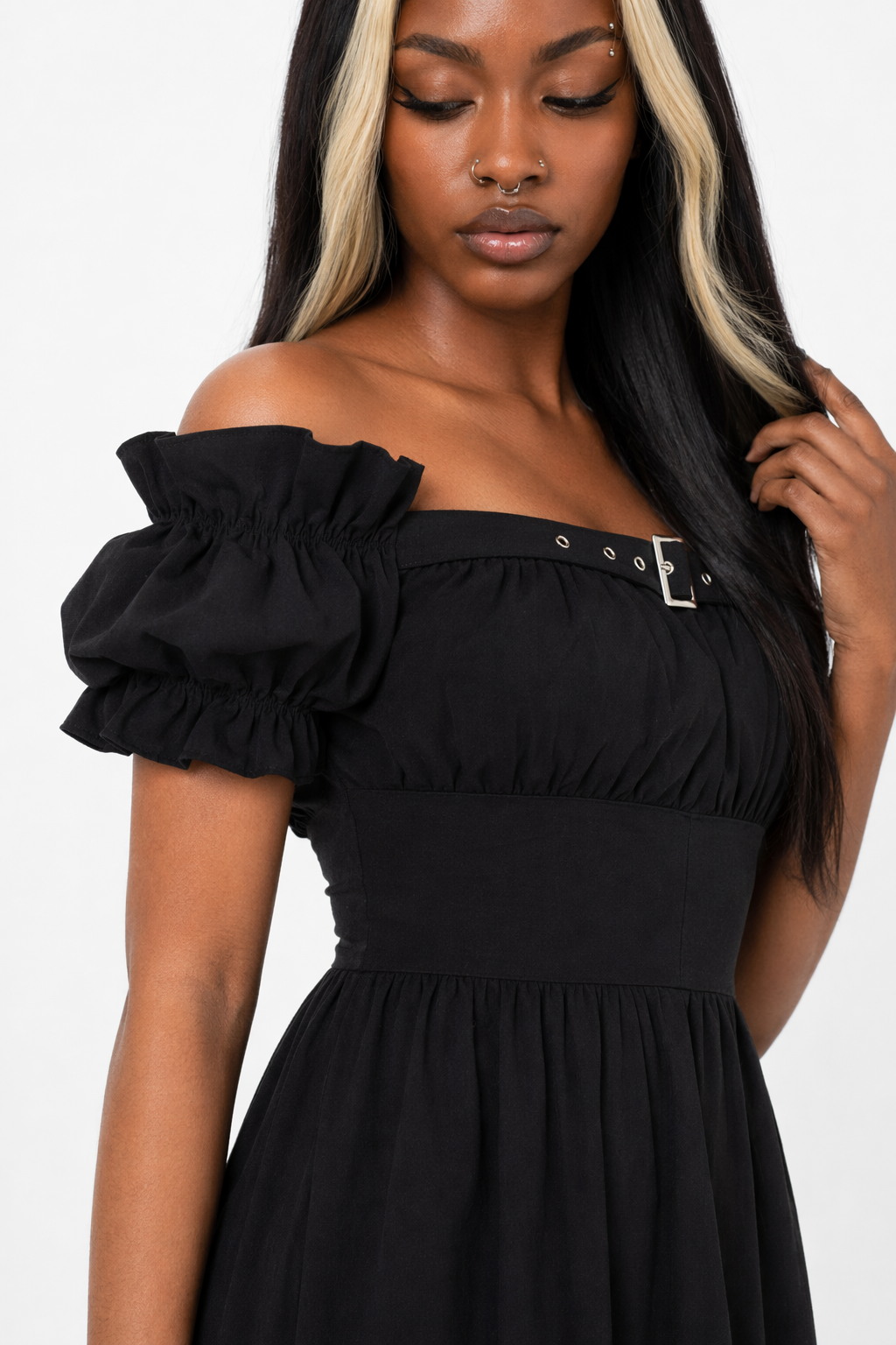 Batty Shoulder Black Dress L