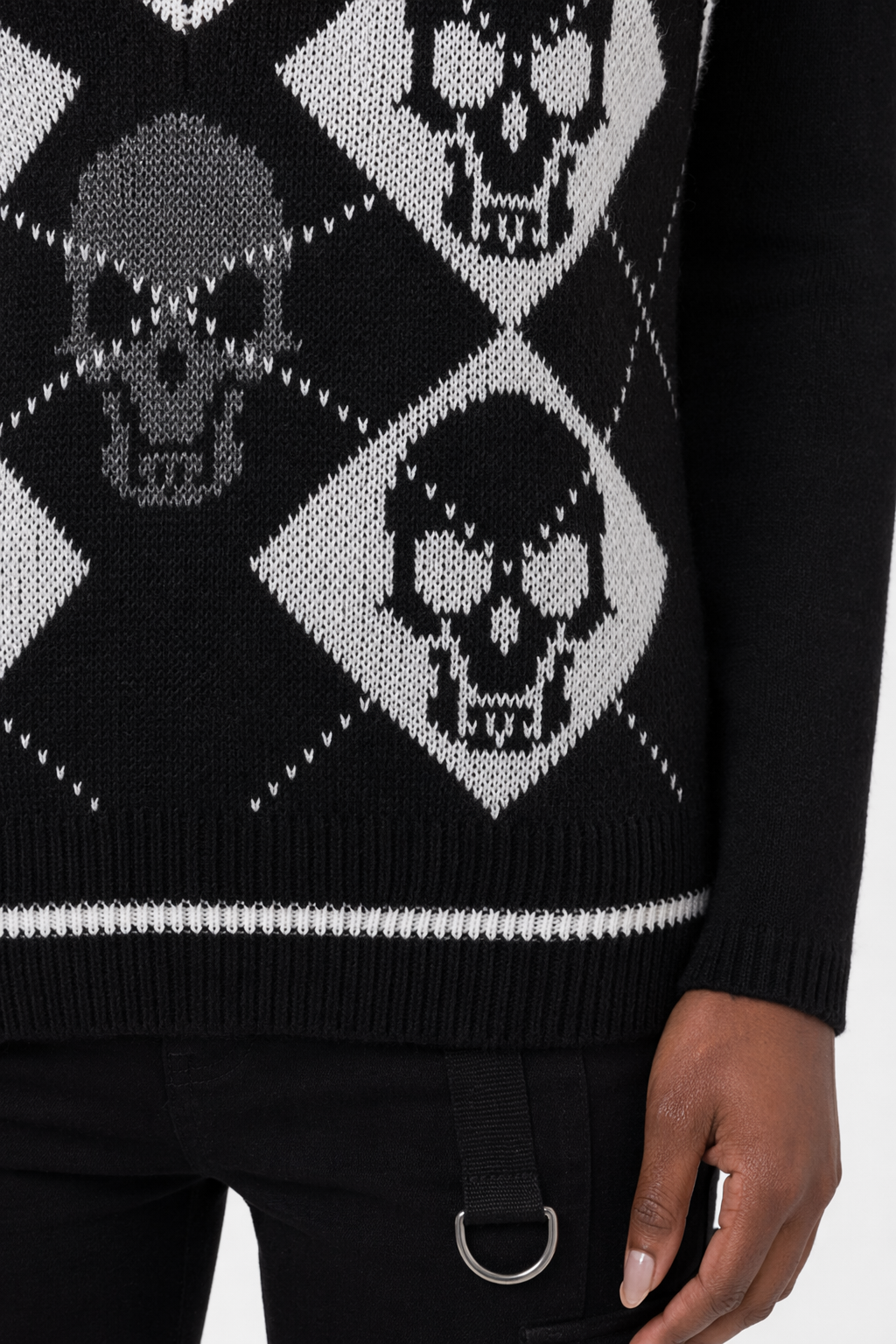Gothic Skull Checkerboard Sweater Black