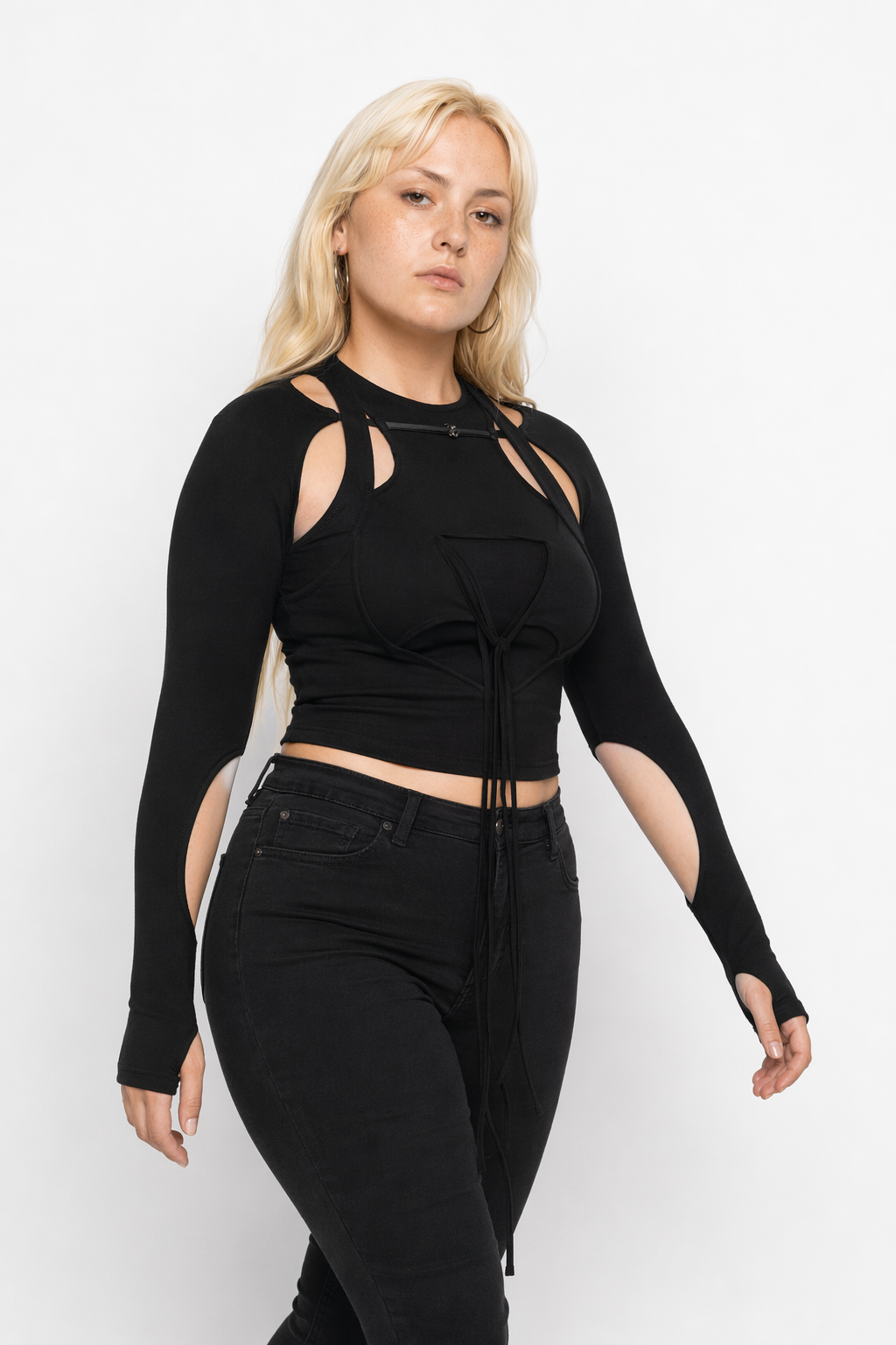 Black Gothic Lace-up Long Sleeve' black