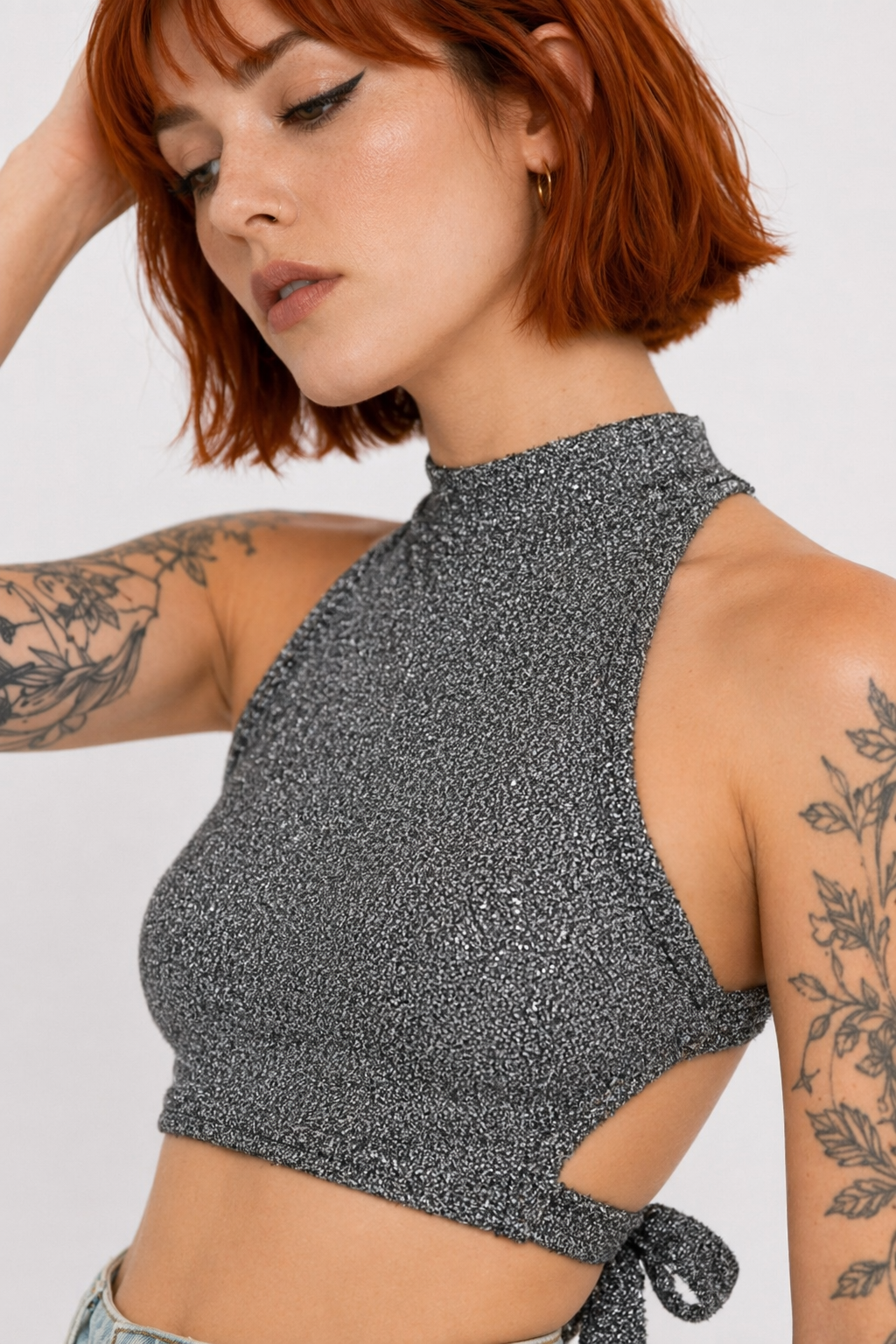 Agony' Grey Grunge Crop Top S