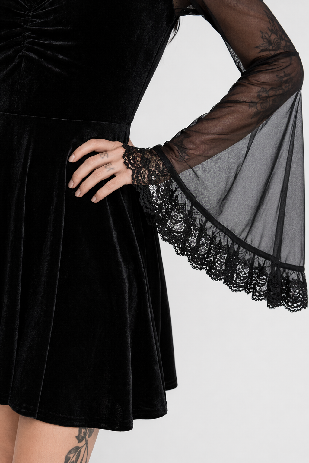 Mystic' Gothic Mesh Flare Dress black