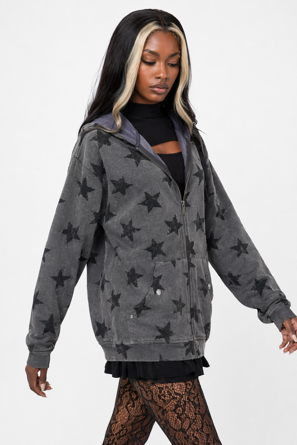 Grunge Grey Star Hoodie as picture