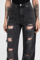 Black Ripped Denim Pants as picture