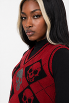 Gothic Skull Checkerboard Sweater Red