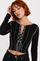 Heart Lace Up Black Top black