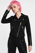 Black Faux Suede Biker Jacket X009 Black