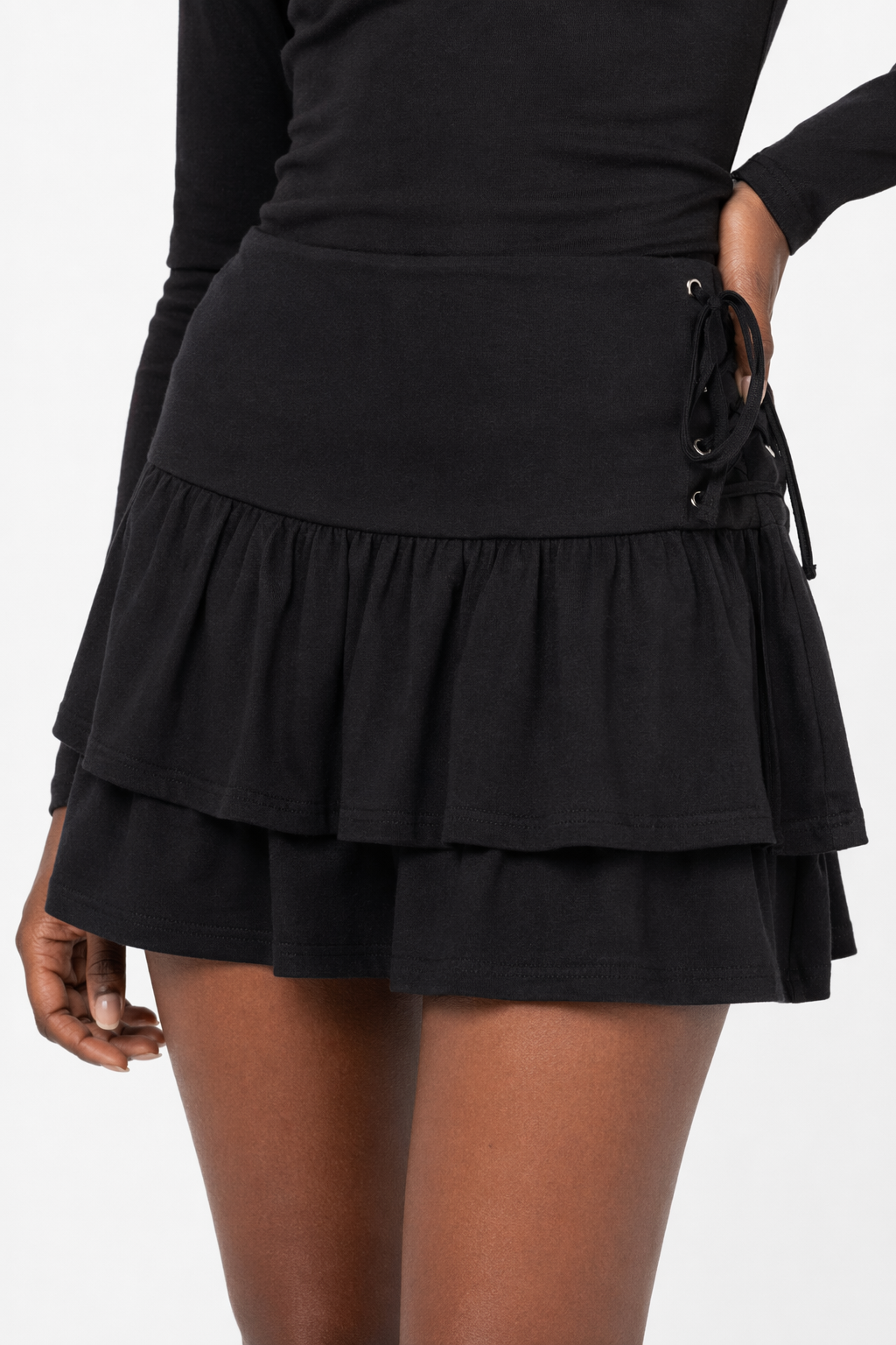 Black Lace Up Skirt M