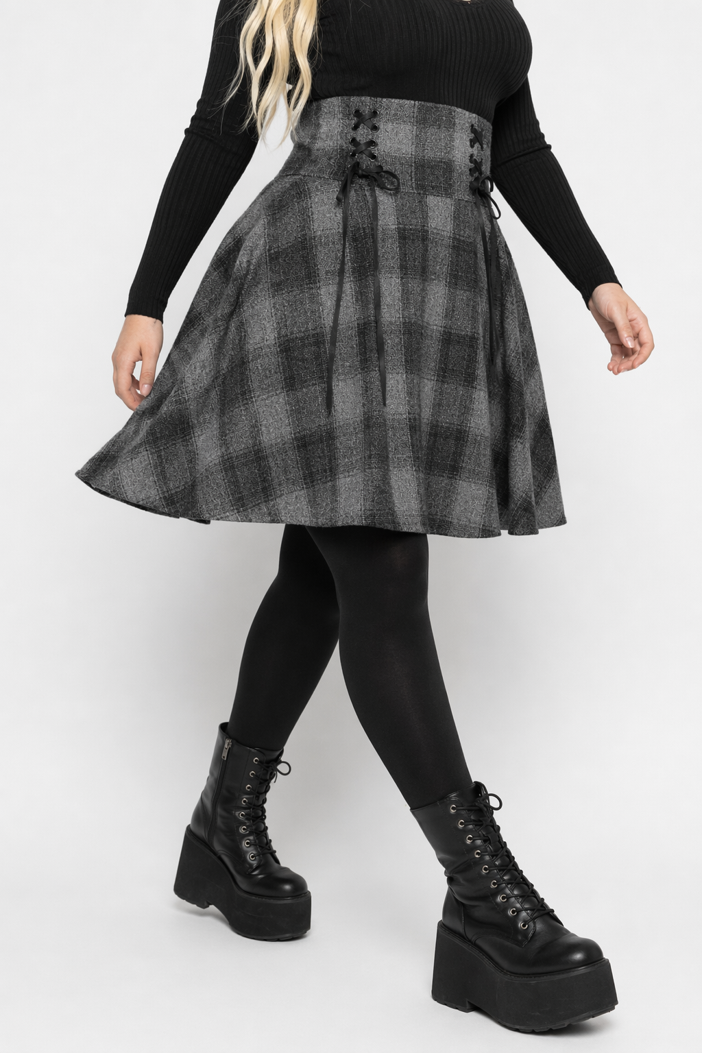 "Grey Plaid Skirt - No Smoke" Dark Gray