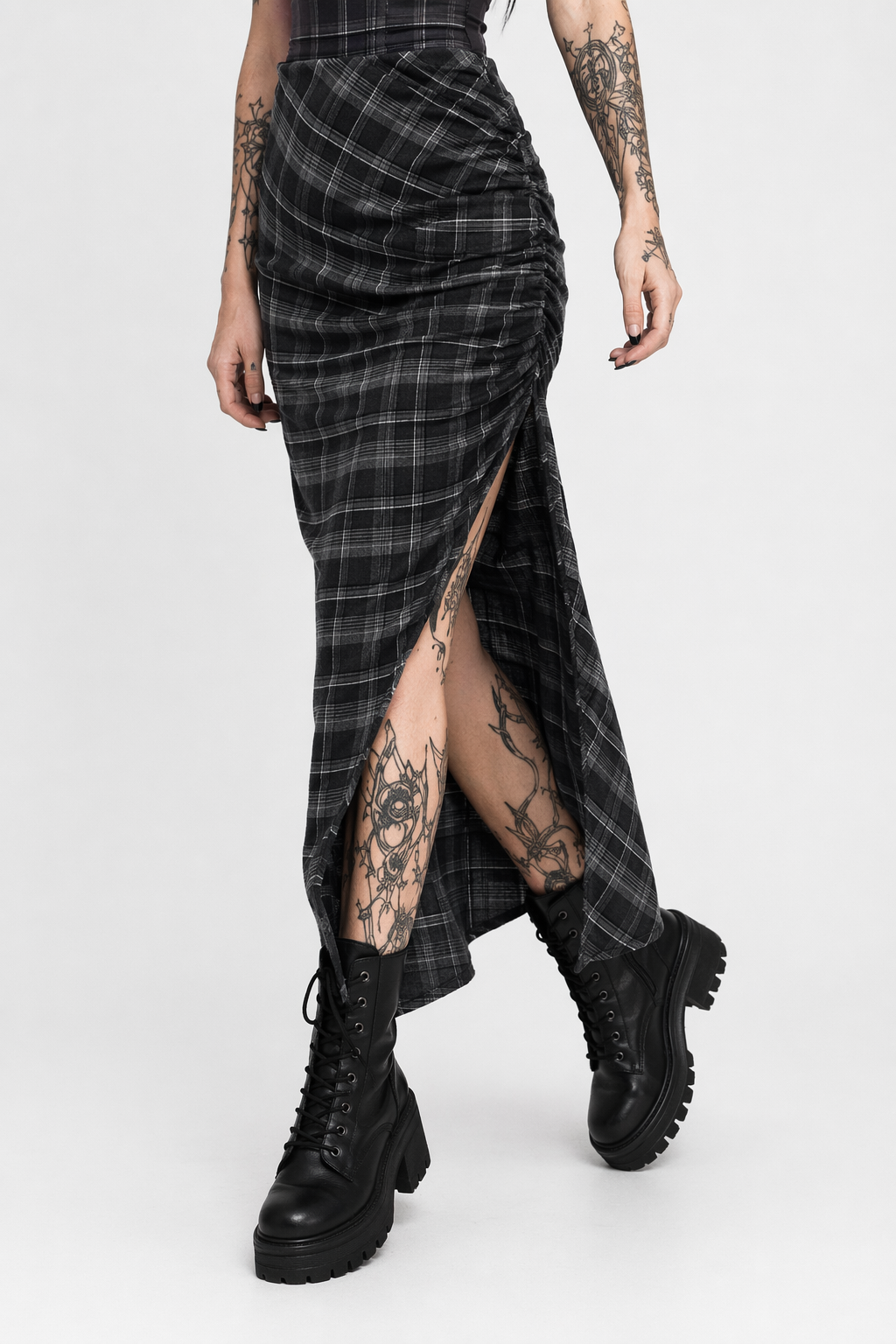Black Plaid Split Dress picture color
