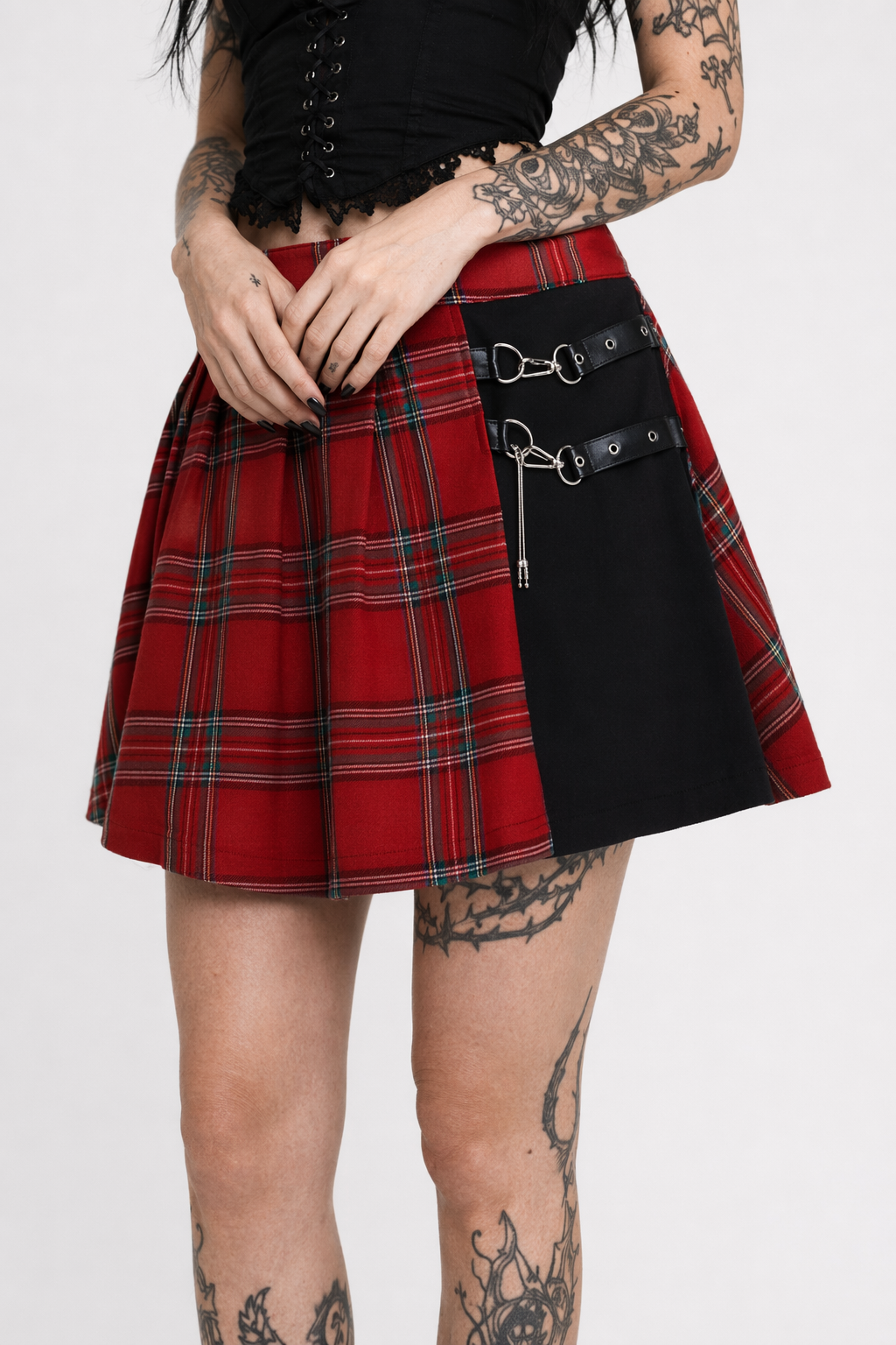 Red & Black Punk Skirt Red