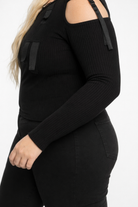 Fog' Shoulder Long Sleeve Top Black