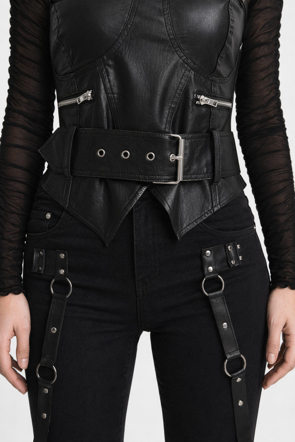 "Black Gothic Faux Leather Top" Black