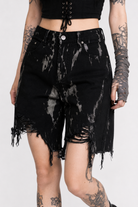 Black Tie Dye High Waist Shorts. Black