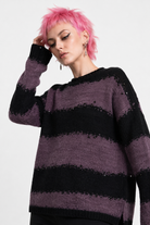 Black Purple Grunge Striped Sweater Purple