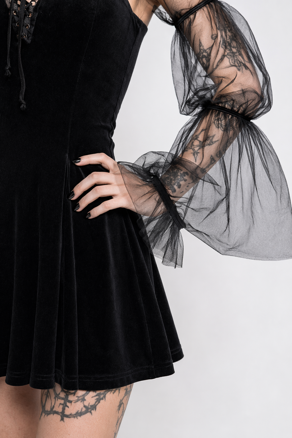 "Tragic Black Lace Sleeve Dress" Default Title