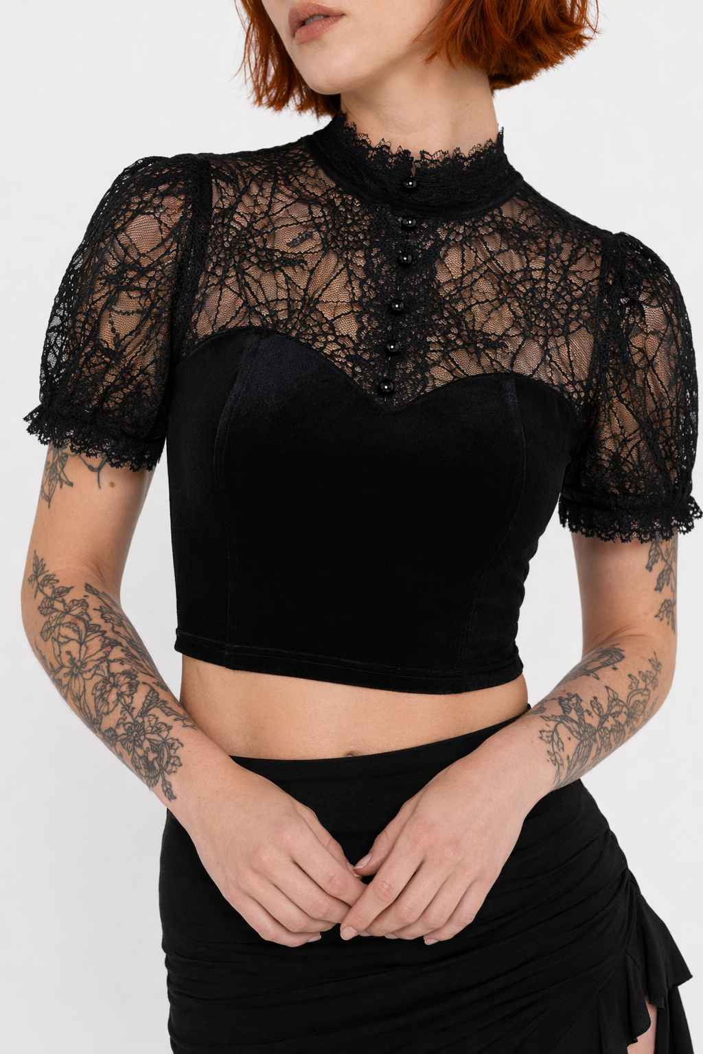 Gothic Crop Top - Elegant Black Black
