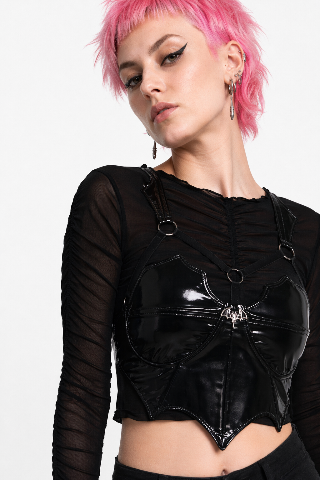 Black Leather Bat Top black