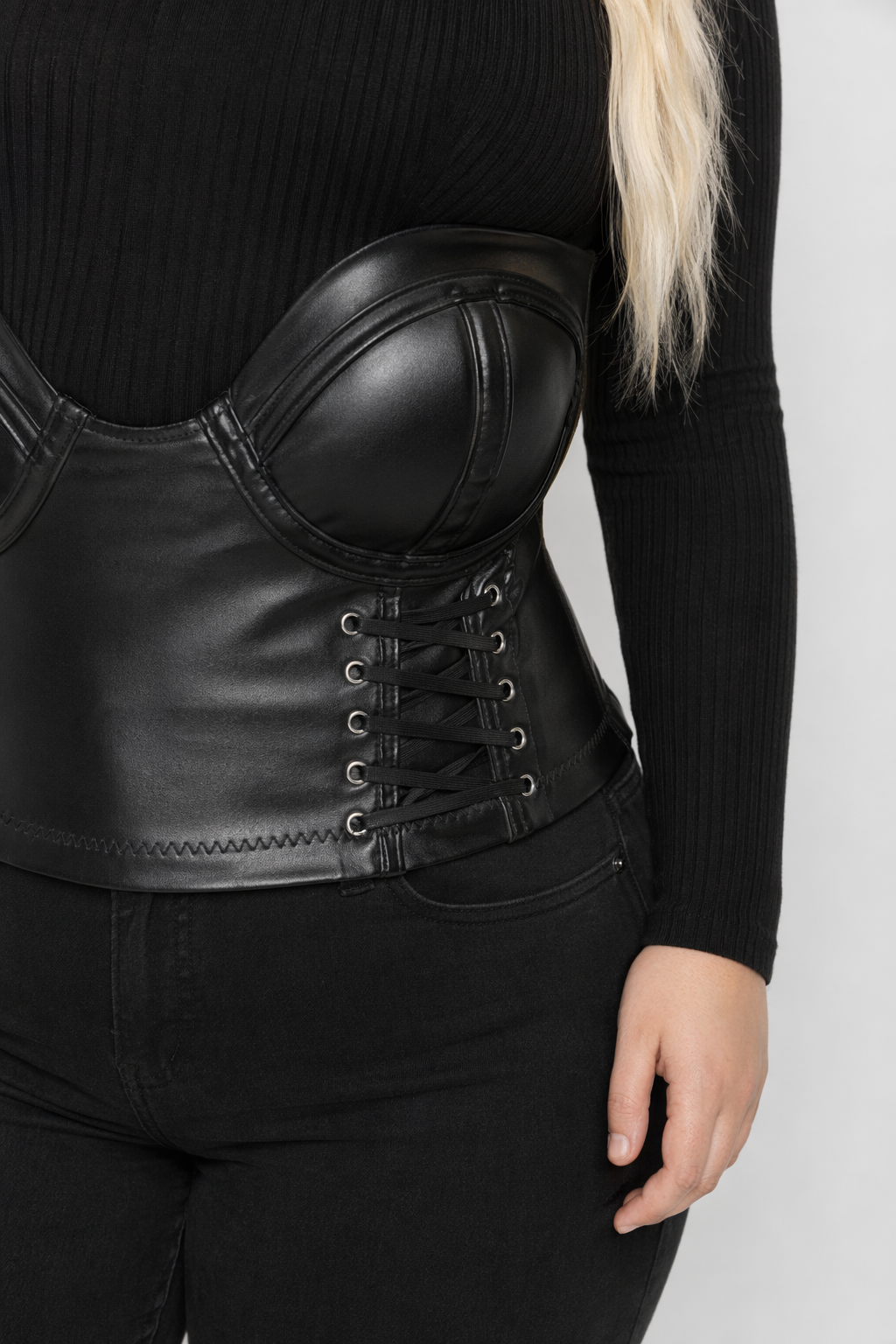 Lace Underbust Corset in Black PU black