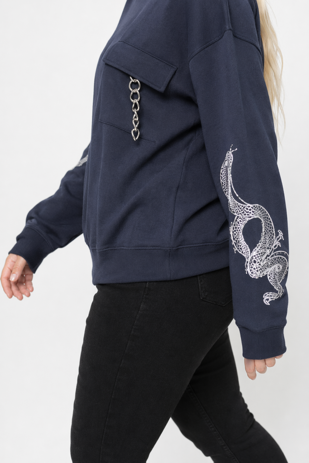 Grunge Black Sweatshirt chain blue