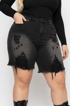 "Black Grunge Denim Shorts" Black