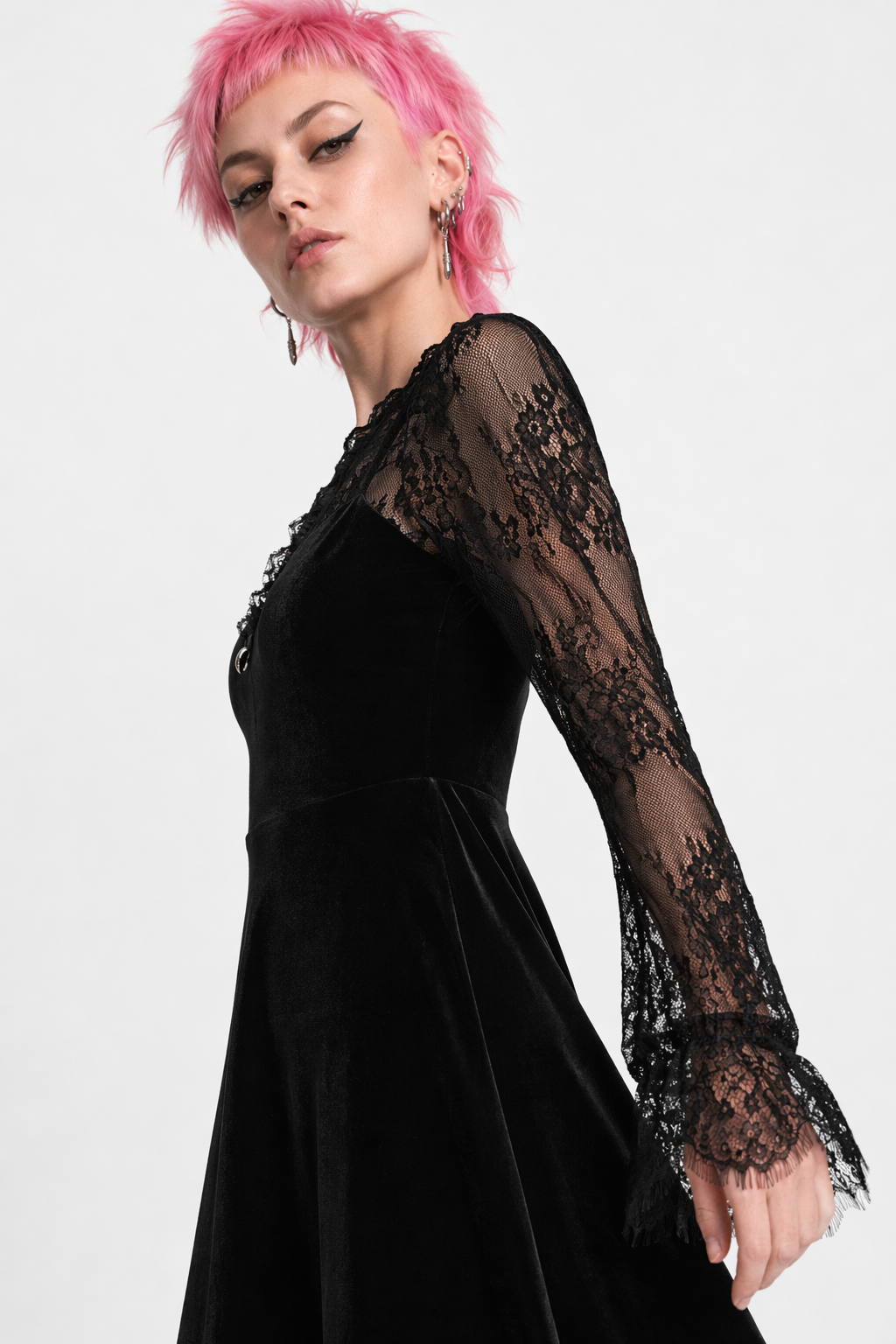 Gothic Flared Sleeve Dress. black