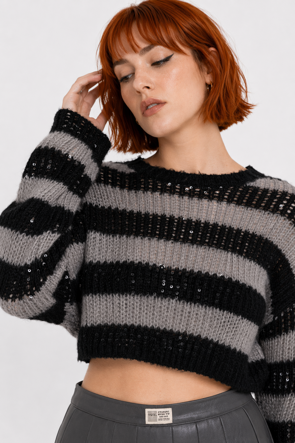 Black Grey Grunge Stripe Sweater S