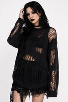 "Black Grunge Oversized Sweater" Black